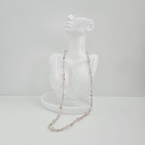 Rose quartz Muted Green aventurine long bead crystal necklace heart cut green